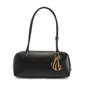 ISADORA BLACK/BEIGE Made In Italy Leather Cat Charm East West Satchel